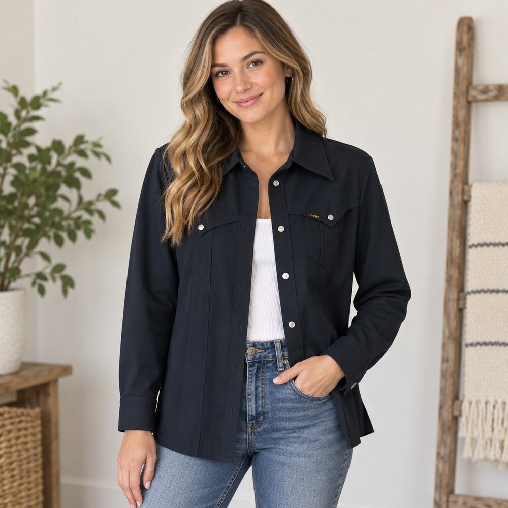 Lee vintage blue pearl snap coat Large classic